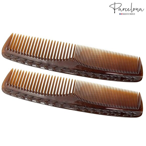French Celluloid Toothed Hair Combs 8 Inch Set of 2 for Women Men Tortoise Shell main image 5